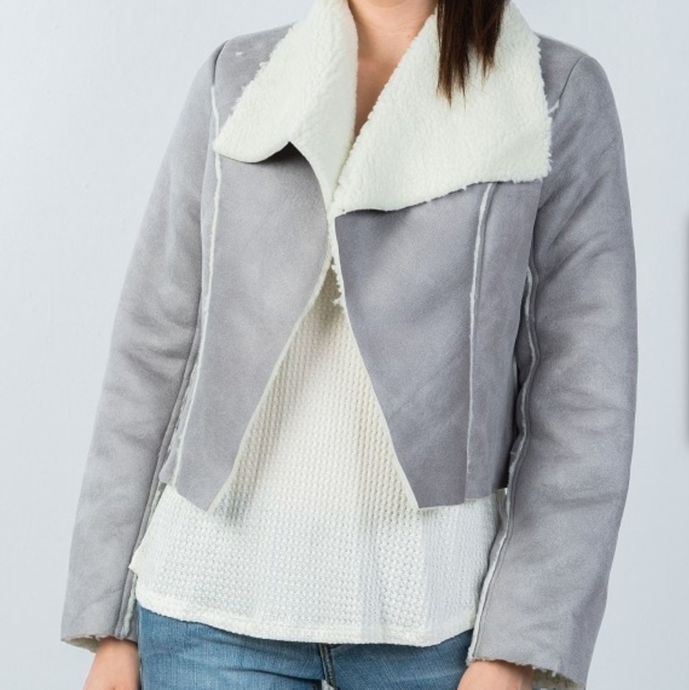 Faux Sheepskin Drape Neck Jacket